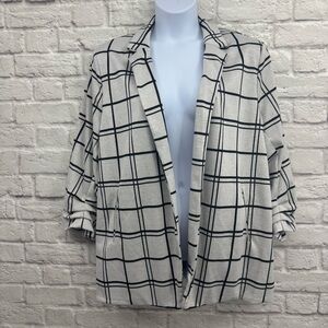 Philosophy Woman 3X Windowpane Plaid Open Front Knit Duster Cardigan Jacket